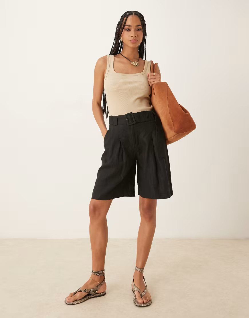 Mango linen bermuda shorts in black | ASOS (Global)