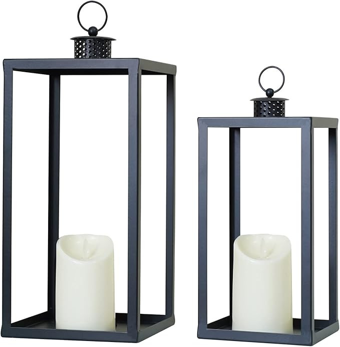 HPC Decor Black Metal Candle Lanterns Set of 2- Lanterns Decorative with Flickering Timer Candles... | Amazon (US)