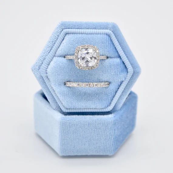 Hexagon Velvet Ring Box in Light Blue | Double Ring Slot | Engagement Ring Box | Wedding Ring Box... | Etsy (US)