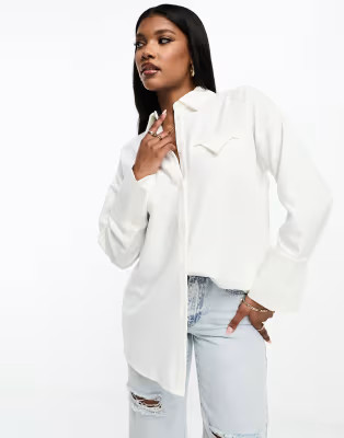4th & Reckless wide cuff detail oversized shirt in white | ASOS (Global)