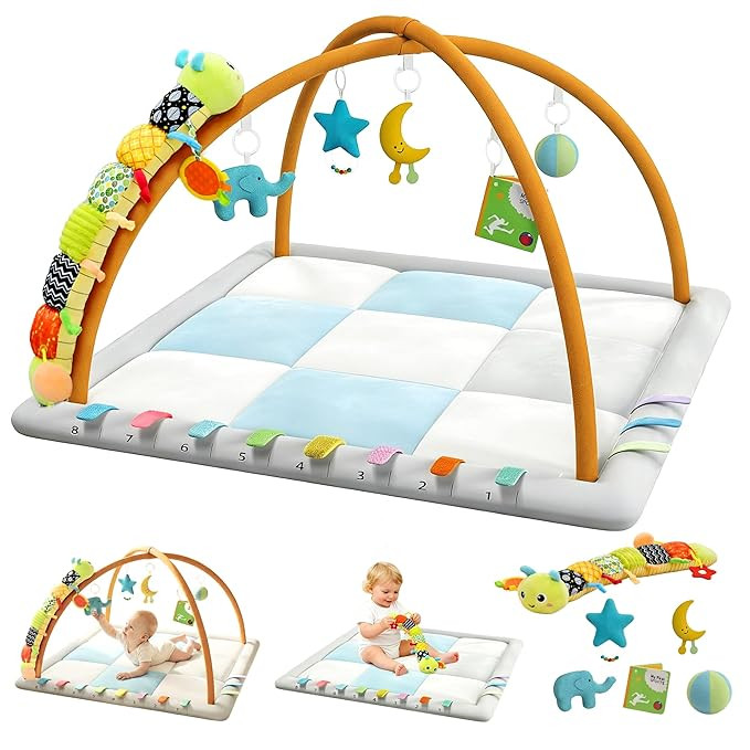 Baby Play Gym & Activity Mat, Baby Tummy time mat w 6 Detachable Toys, Promote Motor Skills & Sen... | Amazon (US)