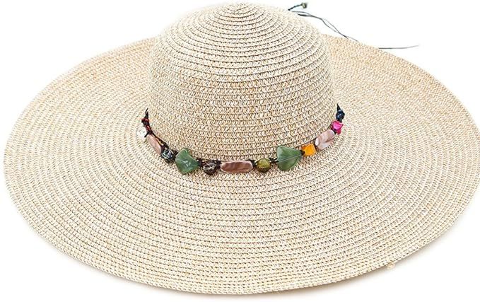 Adrinfly Women Foldable Floppy Wide Brim Straw Sun Hat Travel Packable Adjustable Summer Beach Ac... | Amazon (US)