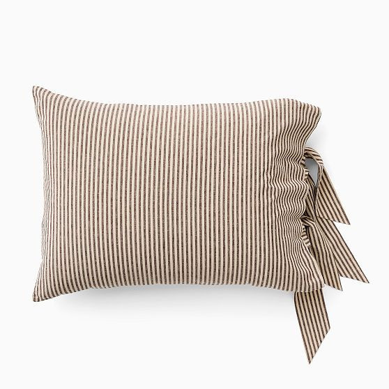 Pierce & Ward Cotton Linen Stripe Tie King Sham, Brown | West Elm (US)