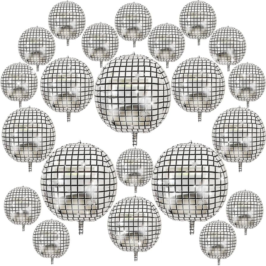 22Pcs Disco Ball Balloons Different Sizes- 4D Large Disco Balloons 32” 22” 10 Inch Metallic S... | Amazon (US)