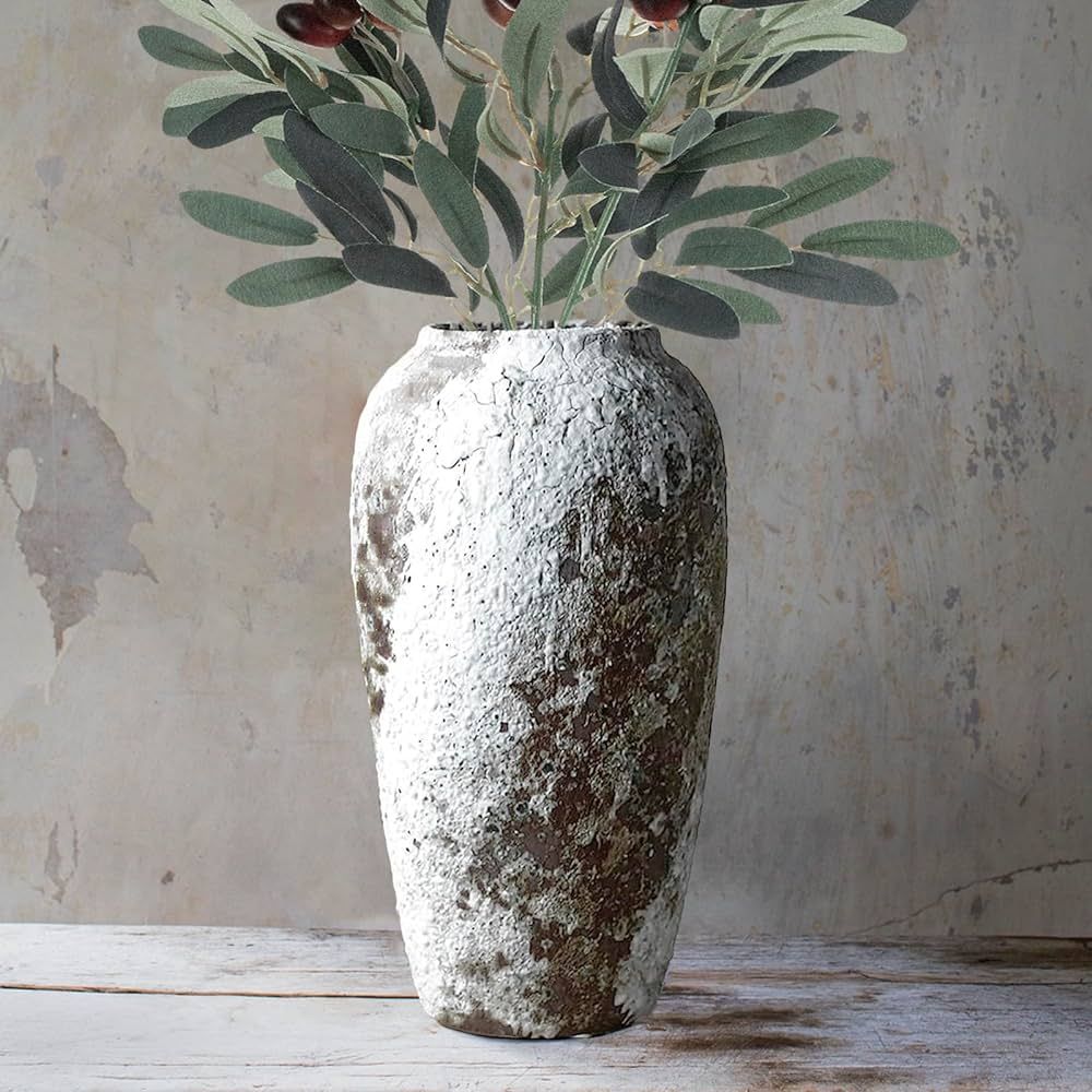 Rustic Ceramic Flower Vase Farmhouse Pottery Clay Tall Terracotta Floor Vases for Decorative Cent... | Amazon (US)