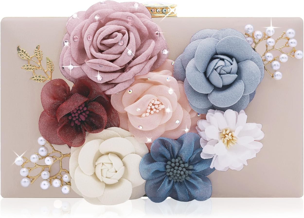 Milisente Evening Bag for Women, Flower Wedding Evening Clutch Purse Bride Floral Clutch Bag | Amazon (US)