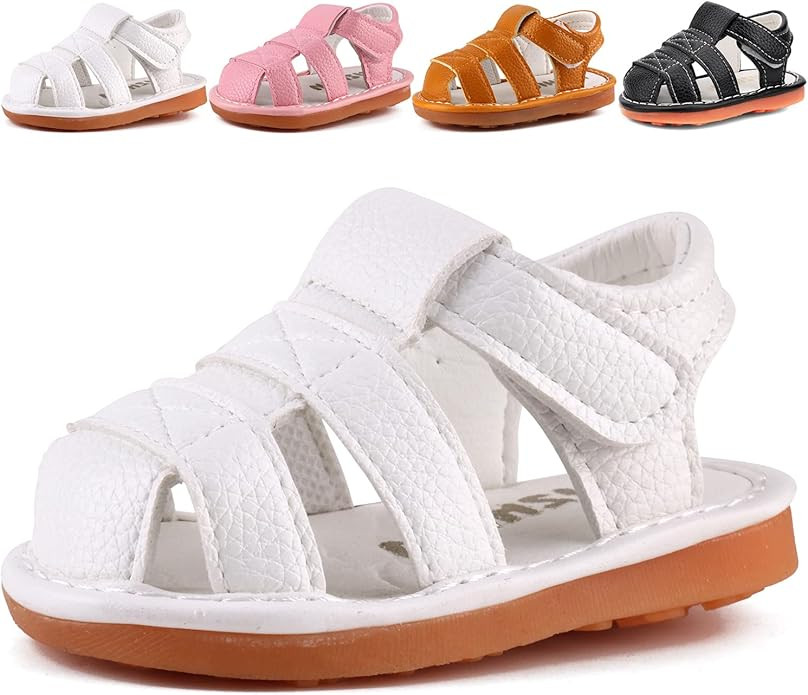Boys Girls Summer Squeaky Sandals Closed-Toe Anti-Slip Premium Rubber Sole Toddler First Walkers ... | Amazon (US)