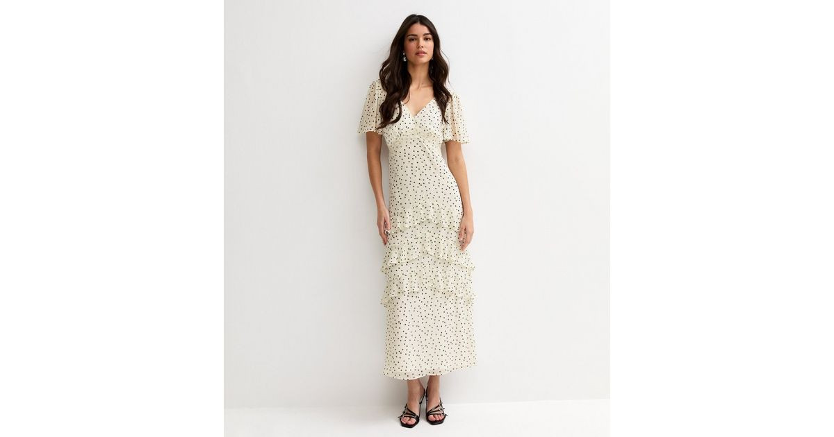 Cream Polka Dot Chiffon Tiered Maxi Dress | New Look | New Look (UK)