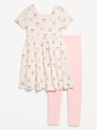 Short-Sleeve Fit and Flare Dress and Leggings Set for Girls | Old Navy (US)