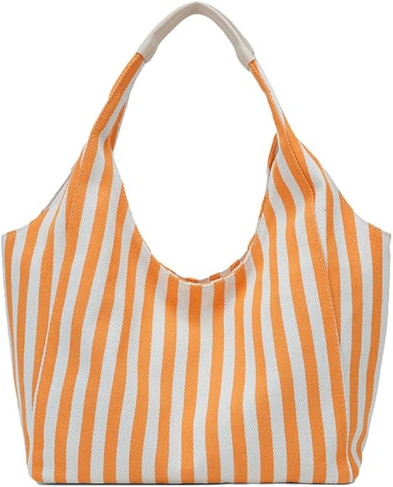 Women Canvas Tote Bag Trendy Striped Large Capacity Commuter Underarm Shoulder Purse Top Handle H... | Amazon (US)