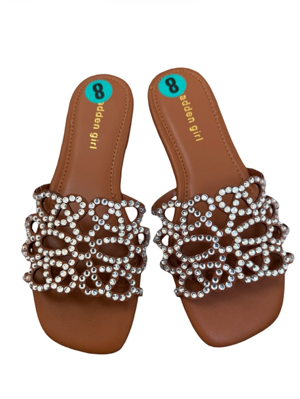 Madden Girl Brown Crystal-Trim Slide Sandals | Poshmark