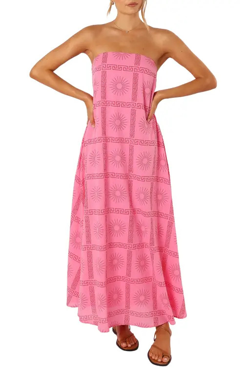 Petal & Pup Soph Print Strapless Maxi Dress in Pink Red at Nordstrom, Size X-Small | Nordstrom