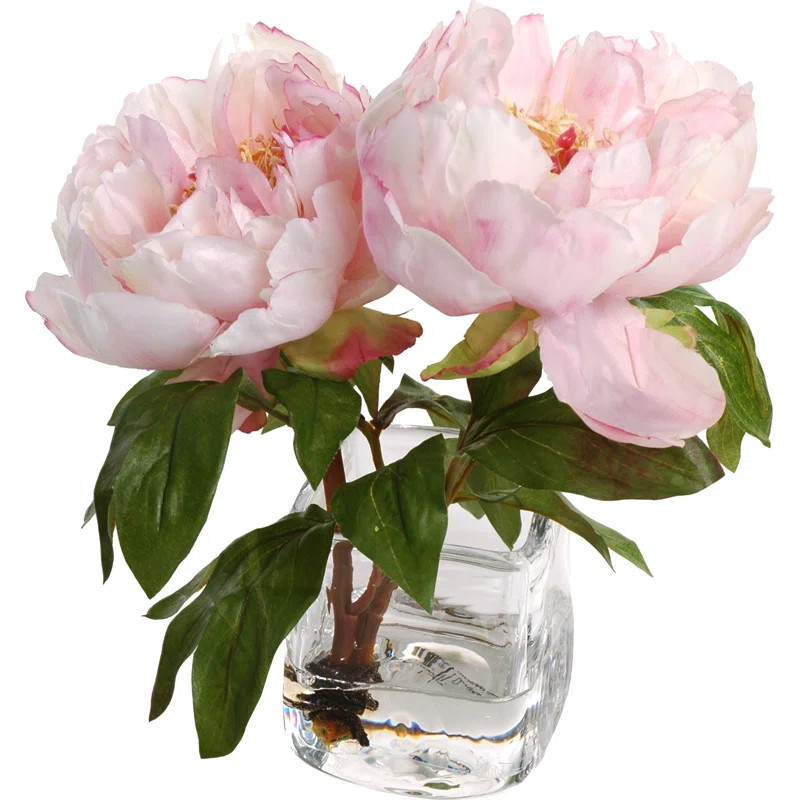 Faux Peony Floral Arrangement in Vase | Wayfair North America