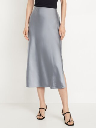 High-Waisted Satin Midi Slip Skirt | Old Navy (CA)