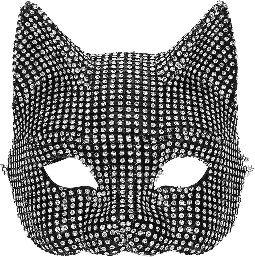 LUOZZY Rhinestone Cat Mask Halloween Masquerade Mask Sparkly Cats Cosplay Cover Halloween Bling S... | Amazon (US)