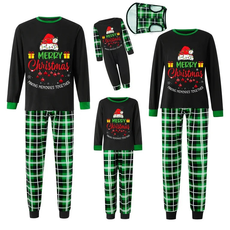 Qiylii Family Matching Christmas Pajama Set, Parent-Child Letter Print Long Sleeve Tops Plaid Ela... | Walmart (US)