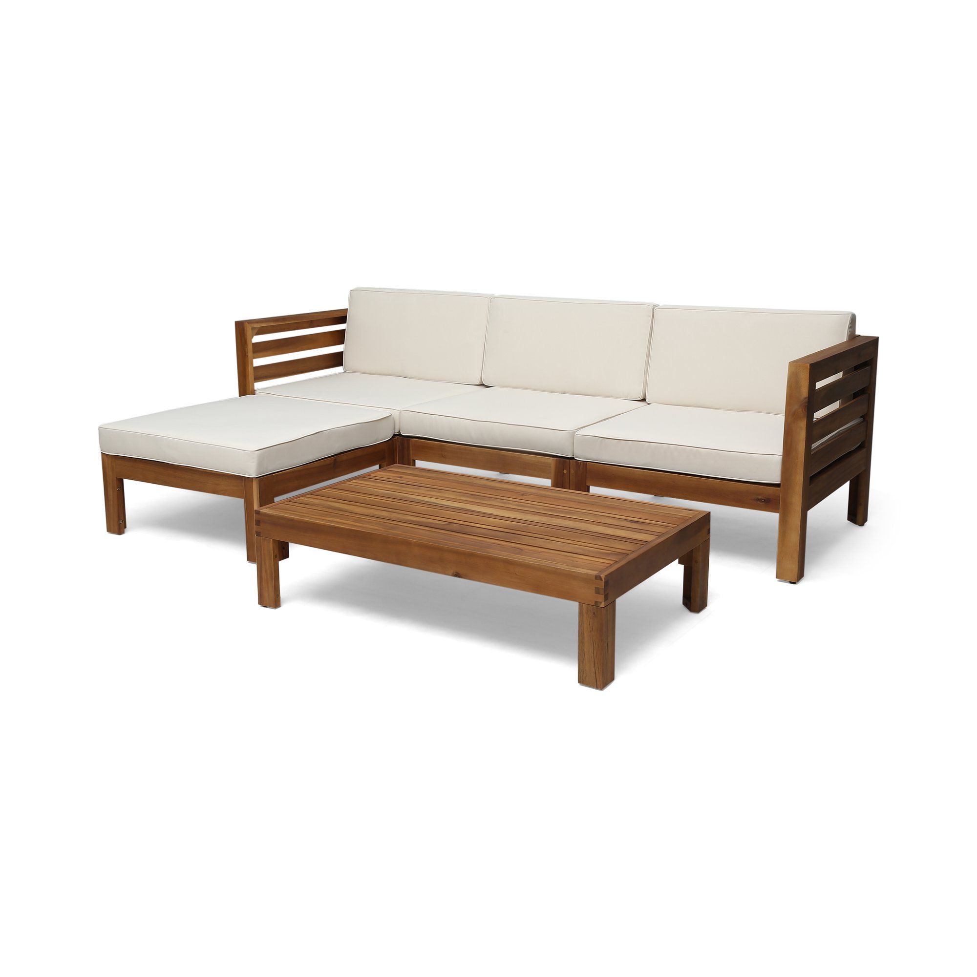 Alice Outdoor 5 Piece Acacia Wood Sofa Set, Teak and Beige | Walmart (US)