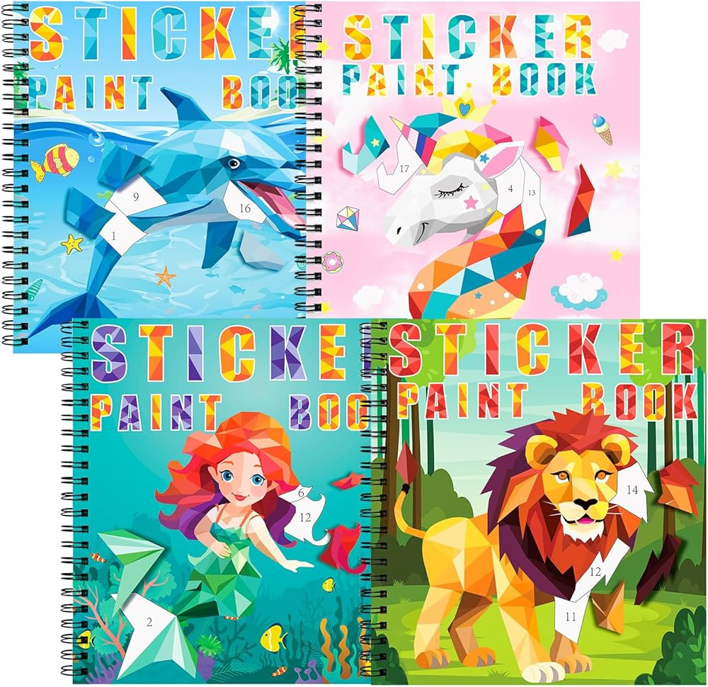 homicozy 4PCS Sticker Paint Books for Kids Ages 4-10,Unicorn Mermaid Animals Designs Paint by Sti... | Amazon (US)