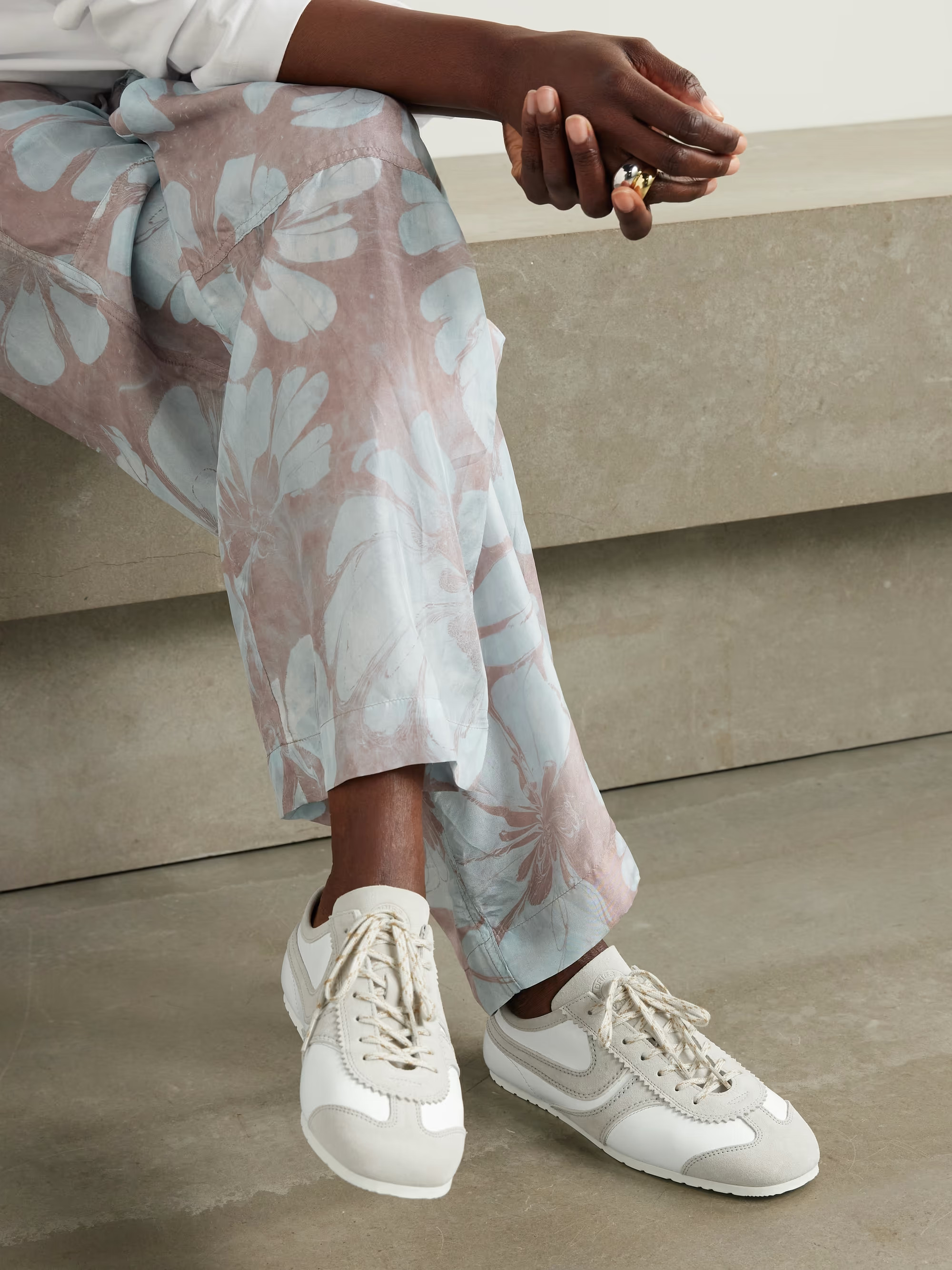 Suede-trimmed leather sneakers | NET-A-PORTER (US)