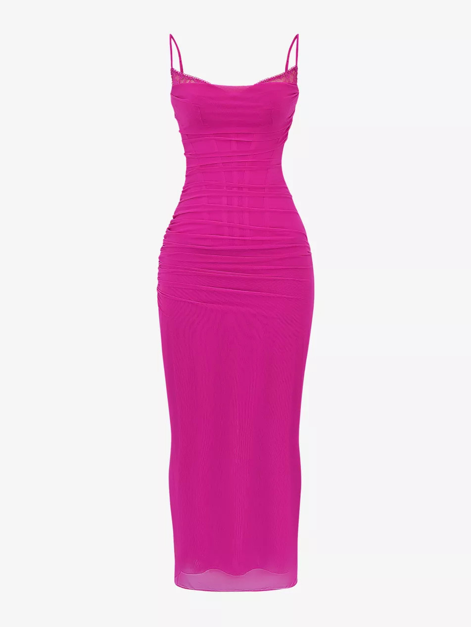 Nalini lace-trim corseted stretch-woven maxi dress | Selfridges