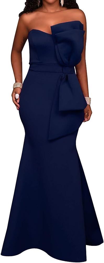 SEBOWEL Women's Sexy Off The Shoulder Bodycon Bow Applique Evening Gown Party Maxi Dress | Amazon (US)