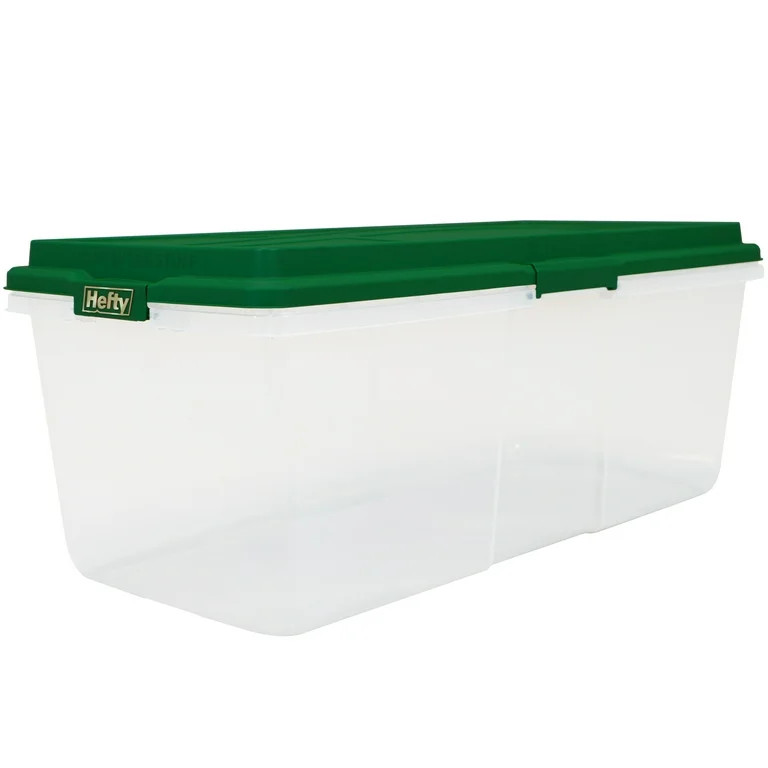 Hefty 113 Quart Clear Plastic Latched Christmas Storage Container, Green Lid | Walmart (US)