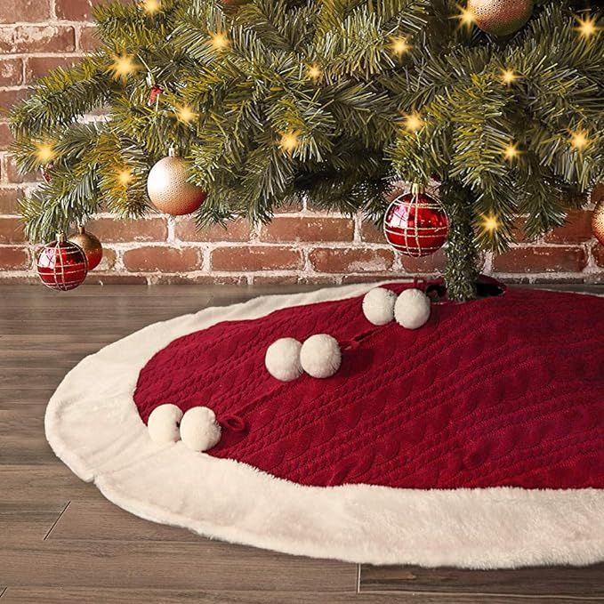 LimBridge Christmas Tree Skirt, 48 inches Knitted Skirt with Plush Faux Fur Edge, Rustic Thick He... | Amazon (US)
