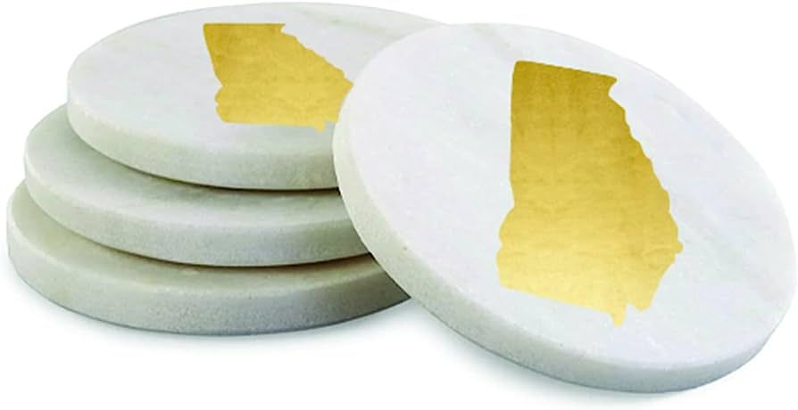Mary Square State of Georgia Gold Foil 4 inch Marble Round Coasters Set of 4 | Amazon (US)