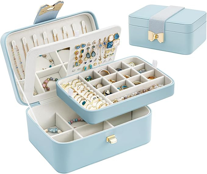 Lolalet 2 Layer Jewelry Box for Teen Girls & Young Women, Jewelry Organizer Case with Bow Clasp a... | Amazon (US)