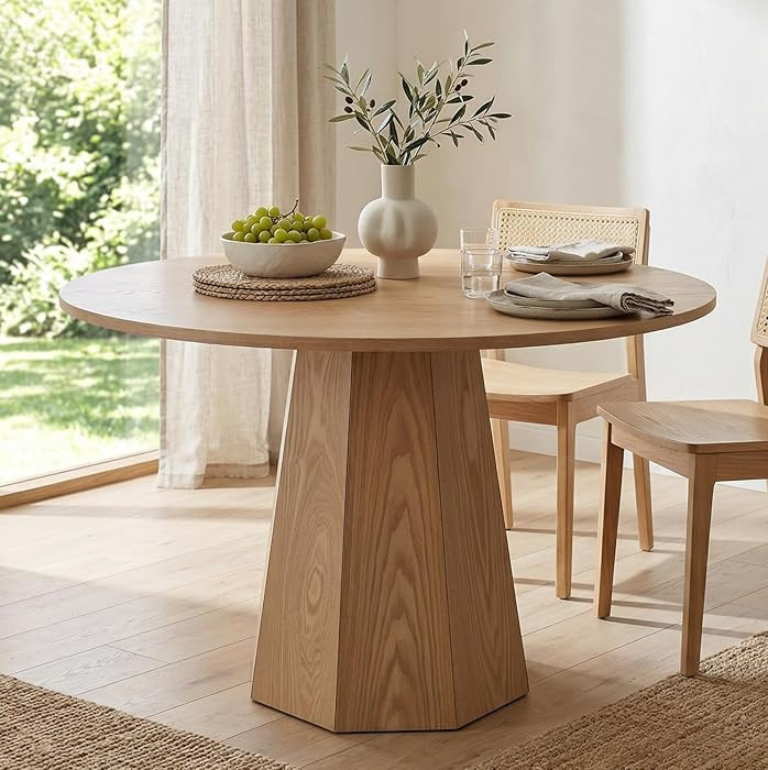 CIMOTA 39” Round Solid Wood Dining Table for 4-5 People, Modern Pedestal Kitchen Table with Oct... | Amazon (US)