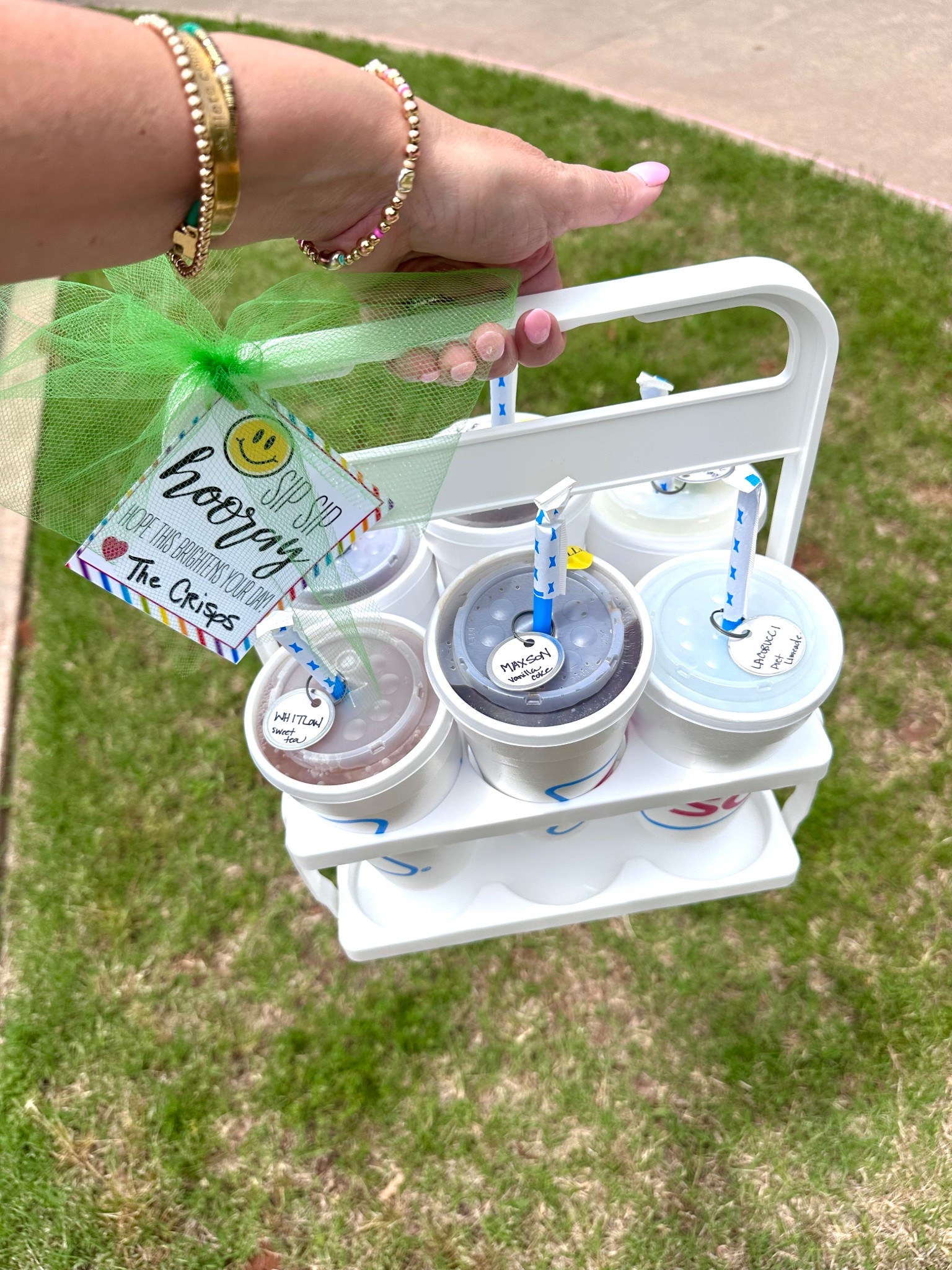 Using the $3 Target $ spot drink holder to deliver a little treat to the office staff at my son's school! You can find the free printable tag at crispcollective.org
.


#LTKParties #LTKHome #LTKKids