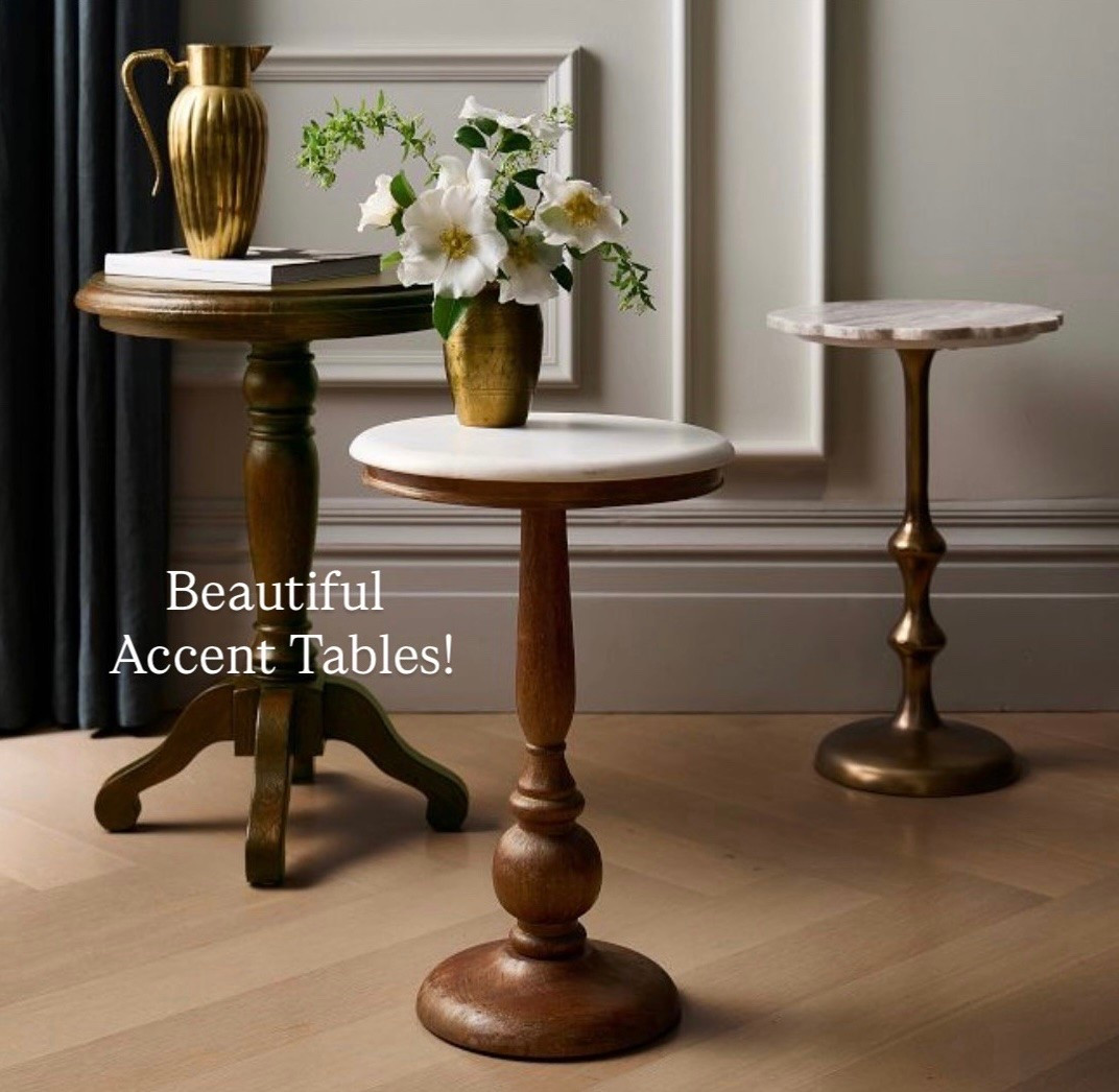 Wood and marble accent tables with beautiful details! Mist wood finishes, sizes available. Classic home style. @Pottery Barn

#LTKHome