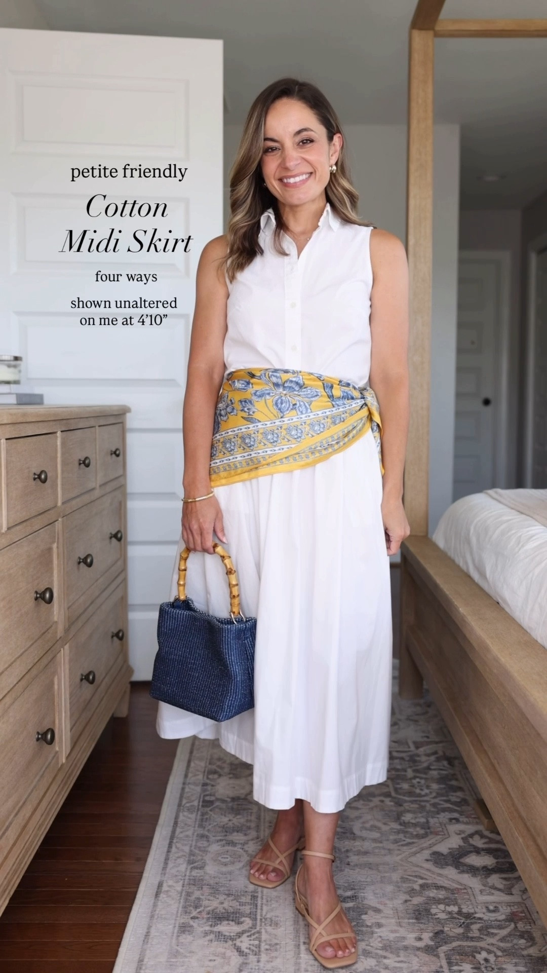 Four ways to stay a cotton poplin midi skirt - petite friendly! 

Skirt (J.Crew Factory): xxs - I chose standard over petite for a little more length. It’s true to size and unlined. I add a slip with mine. 

Outfit 1 
Top (J.Crew Factory): xxs 
Scarf (Madewell) 
Shoes (Dolce Vita): true to size, snug across toes 

Outfit 2
Vest (Kohl’s): xs 
Shoes (Dolce Vita): true to size, snug across toes 
Bag (Polene) 

Outfit 3 
Cropped cardigan (BR Factory): xxs 
Mesh flats (similar linked) 

Outfit 4
Top (Nordstrom): xxs 
Sneakers (Quince): true to size

#LTKPetite