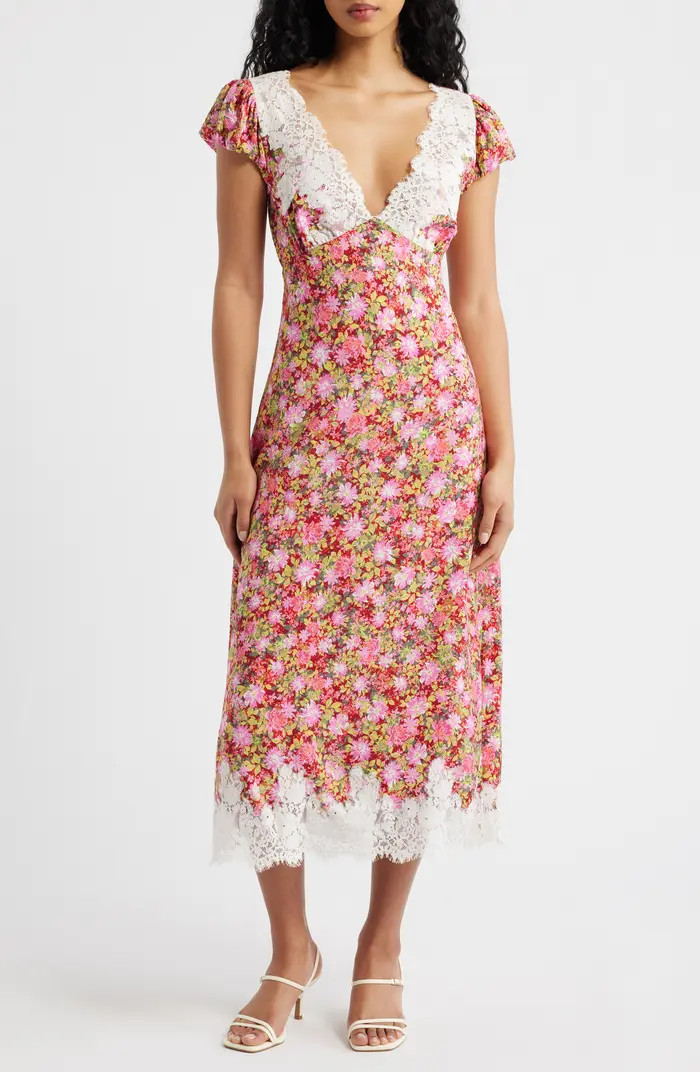 Eyelash Lace Trim Puff Sleeve Maxi Dress | Nordstrom