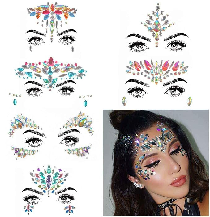 COKOHAPPY 6 Sets Rhinestone Mermaid Face Jewels Tattoo - BODY STICKERS Crystal Tears Gem Stones B... | Amazon (US)