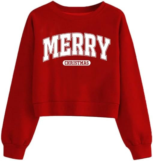 Christmas Cropped Sweatshirts for Women Xmas Long Sleeve Crop Pullover Top Fall Winter Teen Girls... | Amazon (US)