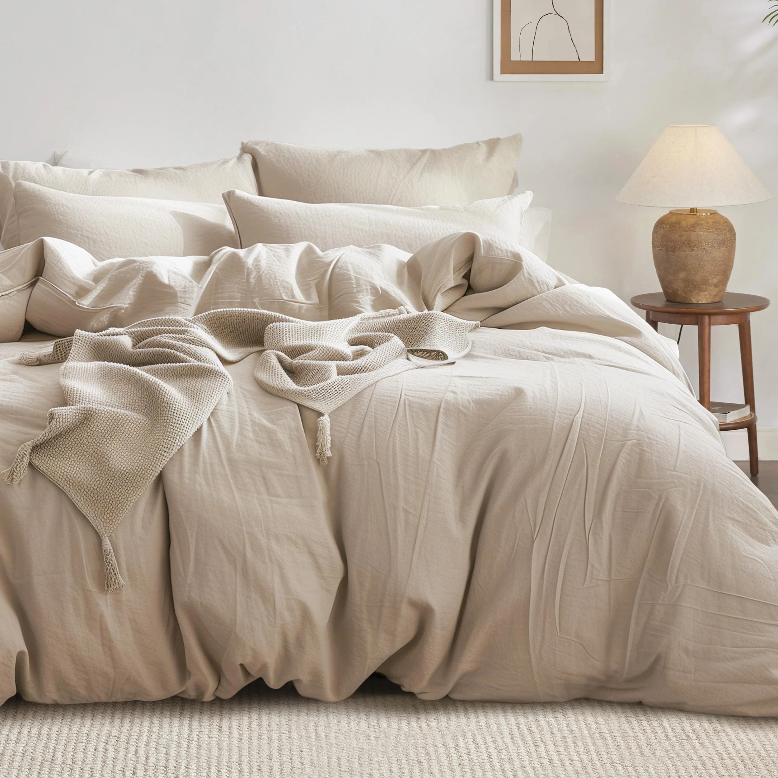 Bedsure 100% Washed Cotton Duvet Cover With Pillow Sham | Wayfair North America
