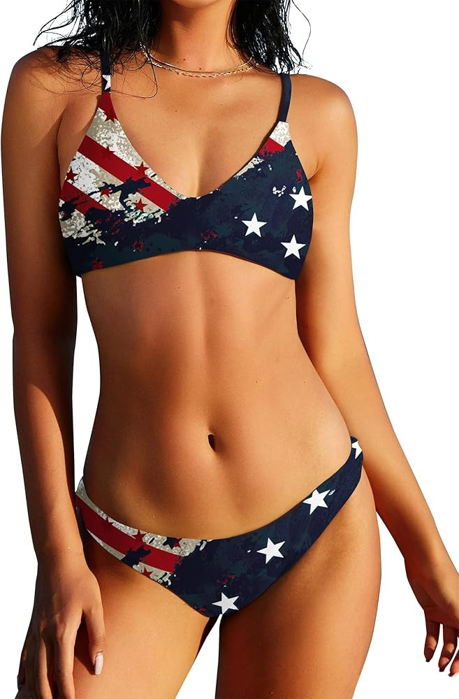 ZAFUL Women's Solid Spaghetti Strap Bralette Bikini Set Two Piece Swimsuit | Amazon (US)