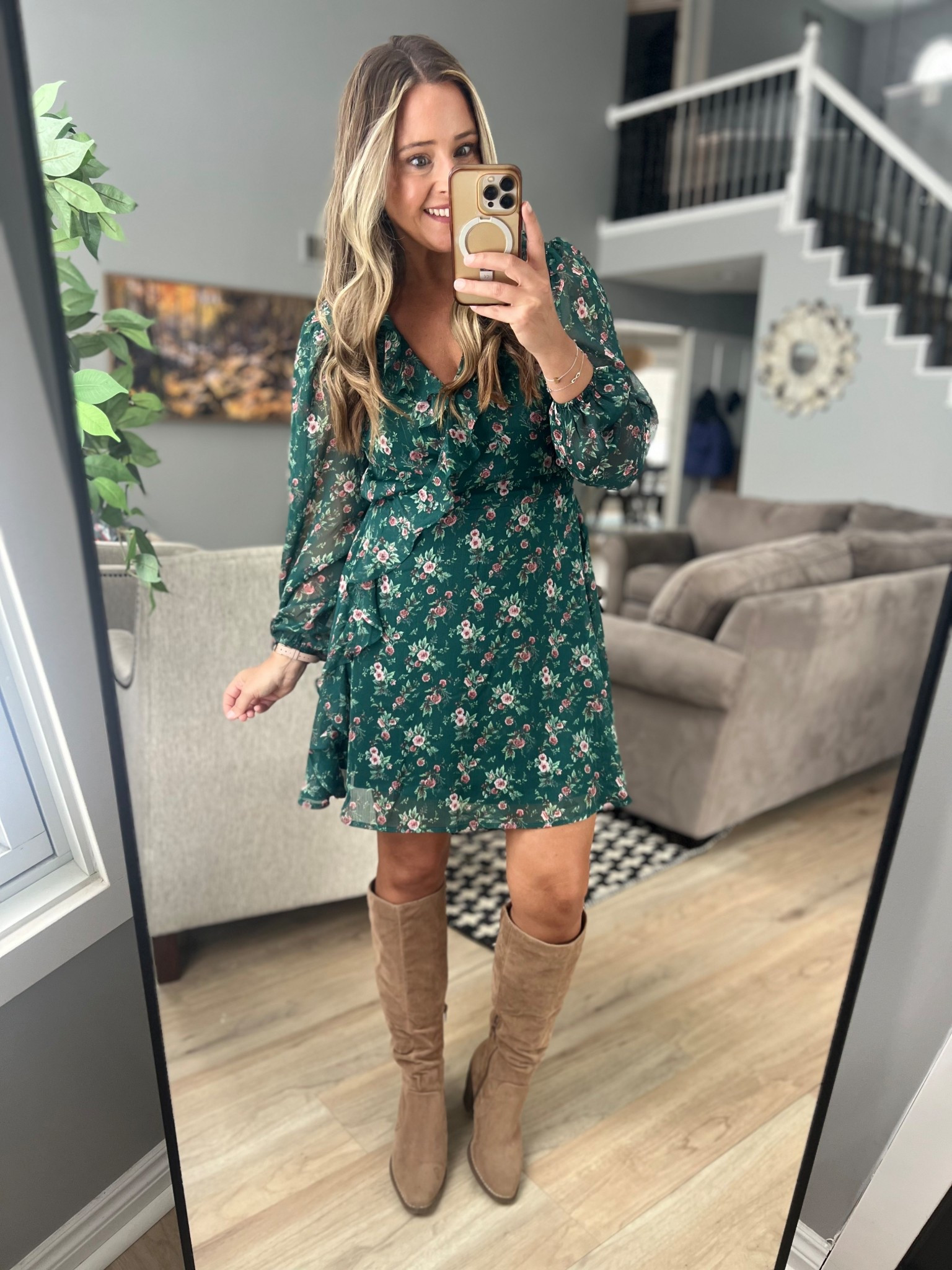 Such a pretty dress! Pair it with tall boots for the weather now but pair it with flats for spring! Wearing an xs! 

#LTKFindsUnder50 #LTKOver40