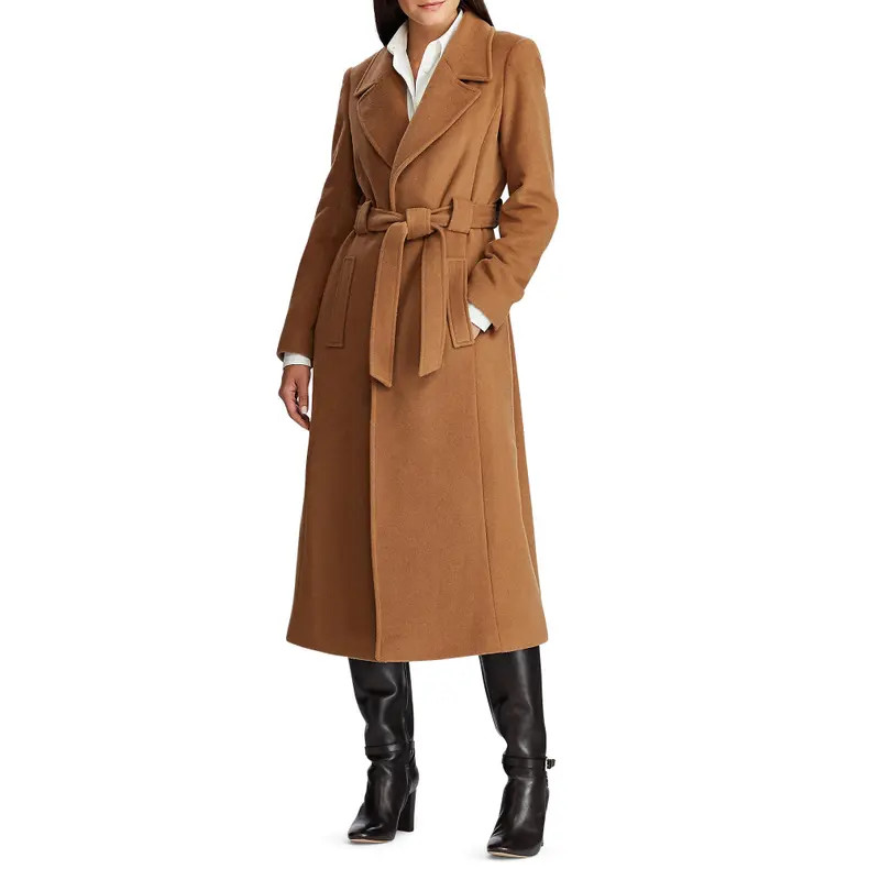 Lauren Ralph Lauren Longline Wool Blend Wrap Coat in Black at Nordstrom, Size 8 | Nordstrom