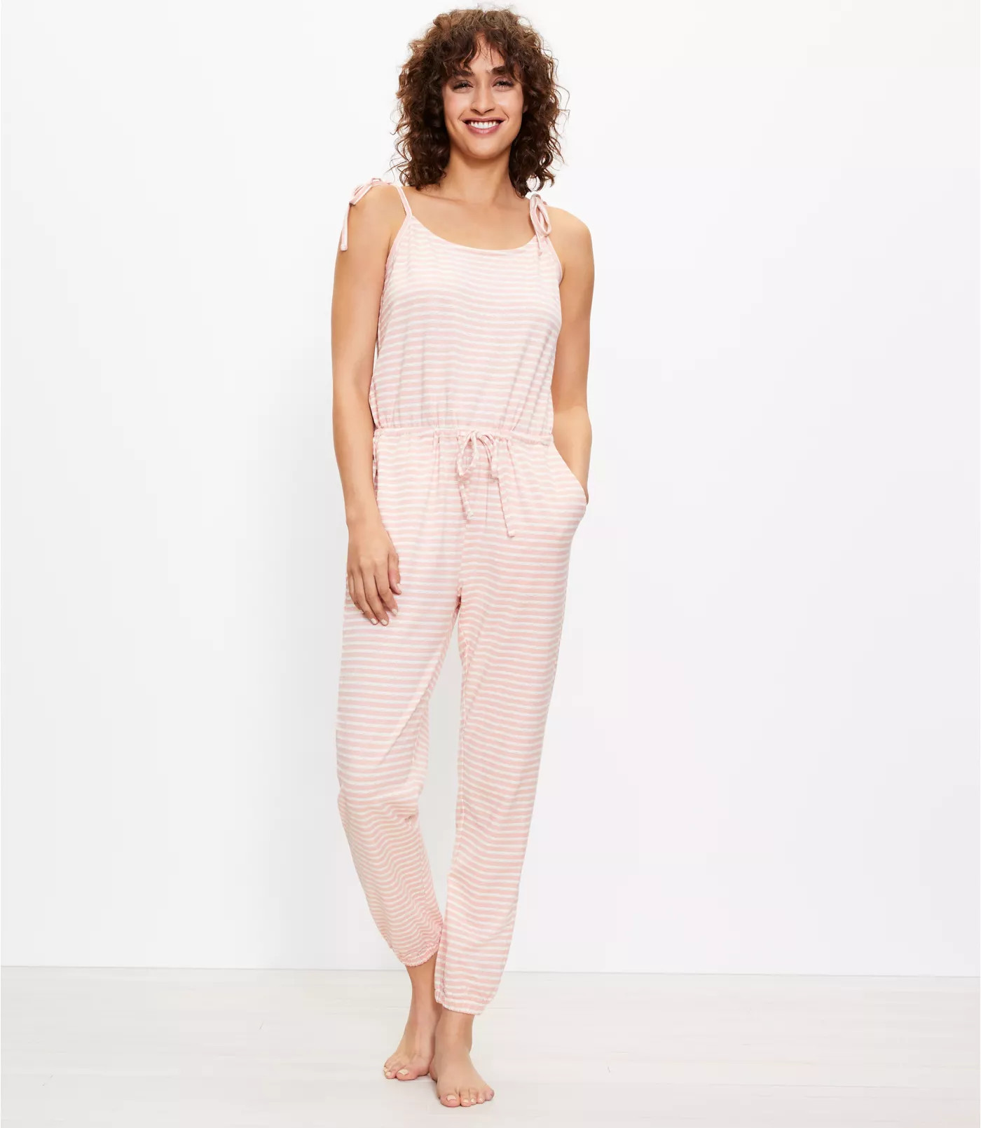 Striped Bow Strap Pajama Romper | LOFT | LOFT