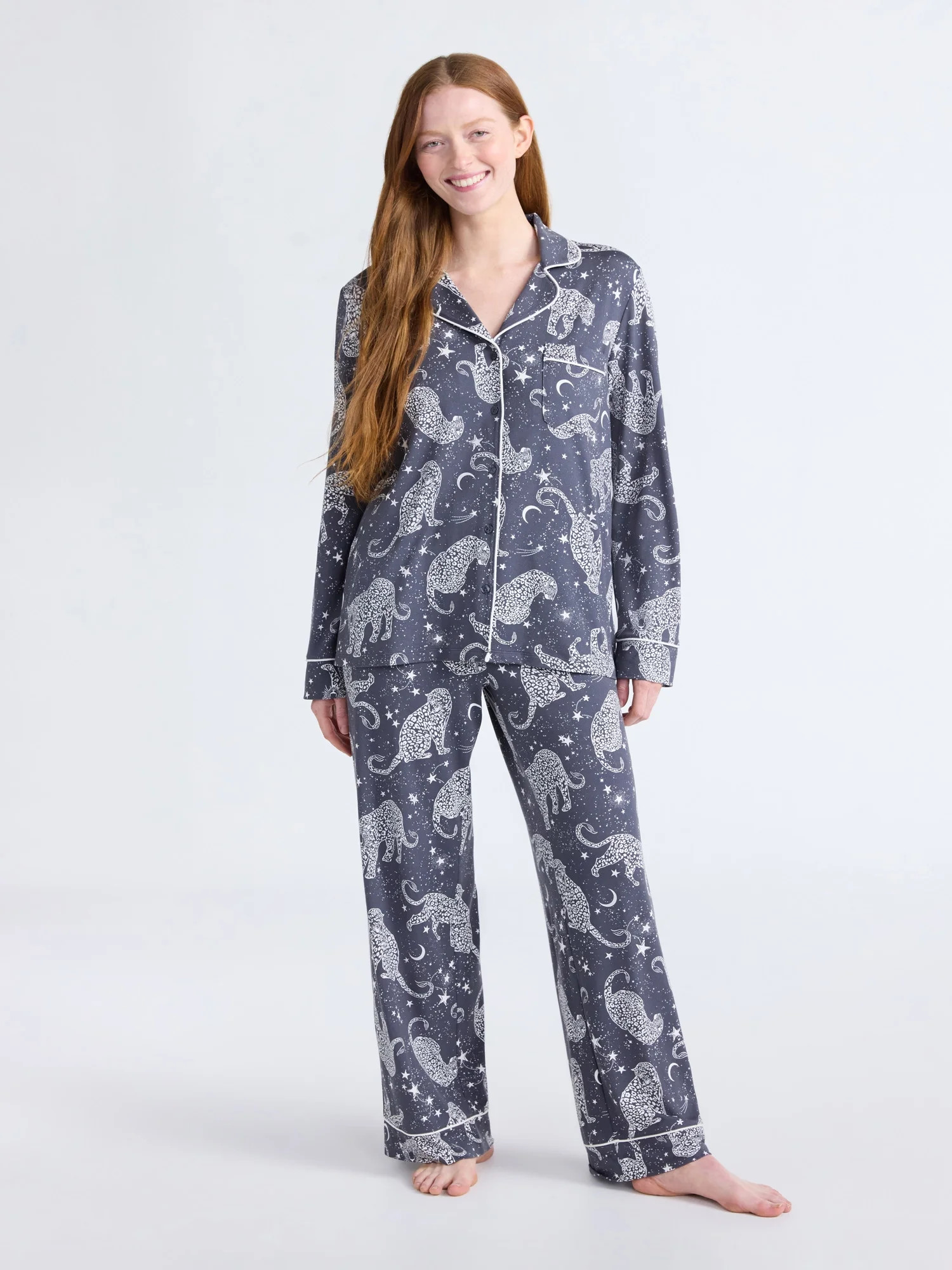 Joyspun Women’s Dreamy Soft Collection Long Sleeve Top and Pants Pajama Set, Sizes XS-4X - Walm... | Walmart (US)