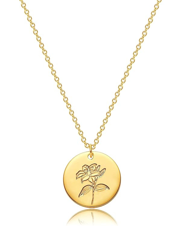 MEVECCO Birth Flower Necklace 18k Gold Custom Floral Pendant Necklaces Dainty Birth Month Flower ... | Amazon (US)