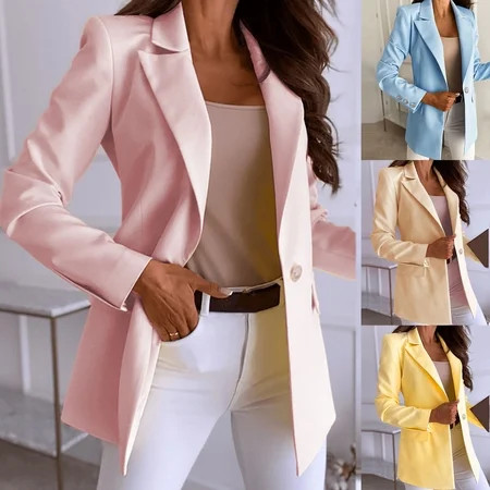YDxl Long Sleeve Women Blazer Turn-down Collar Polyester Wrinkle-free Lady Blazer for Office Sky Blu | Walmart (US)