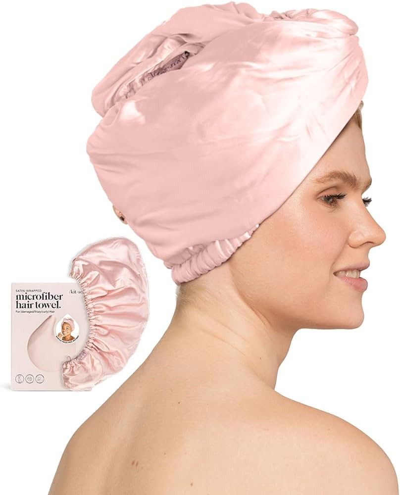 Kitsch Satin Wrapped Microfiber Hair Towel Wrap for Women - Quick Dry Towel | Microfiber Towel fo... | Amazon (US)