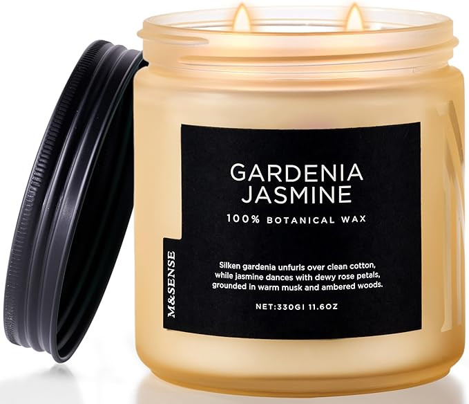 M&SENSE Gardenia Jasmine Scented Candle - 11.6oz Natural Soy Wax Clean Non Toxic 70-Hour Burn, 2-... | Amazon (US)
