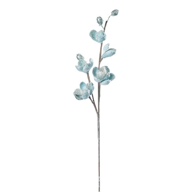 Frosted Blue Magnolia Blossom Tree Stem - Set of 6 | Cailini Coastal