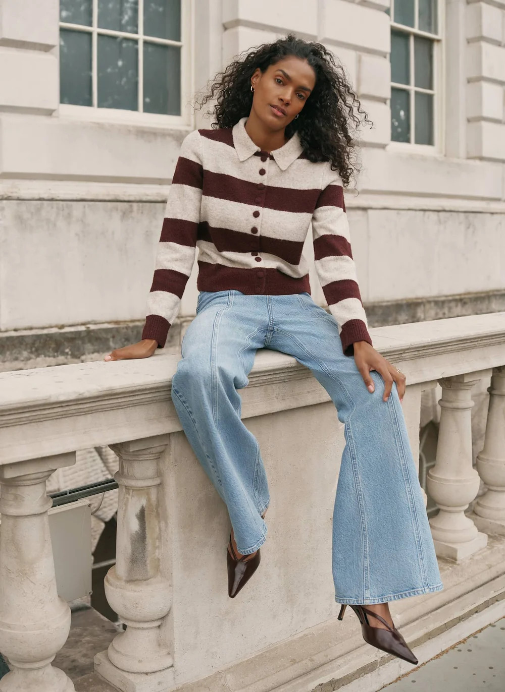 Burgundy Striped Knit Cardigan | Mint Velvet