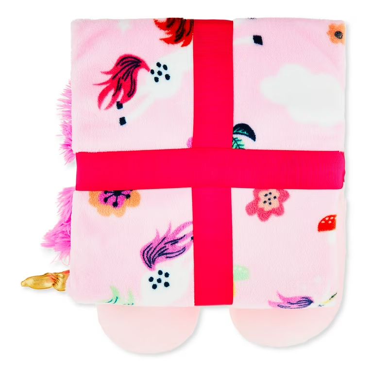Valentine's Day Pink Unicorn Child's Plush Pillow & Throw Set by Way To Celebrate | Walmart (US)