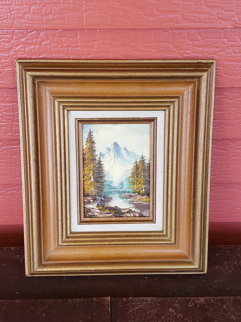 Signed Oil Painting on Board Landscape Mountains Lake River - Etsy | Etsy (US)